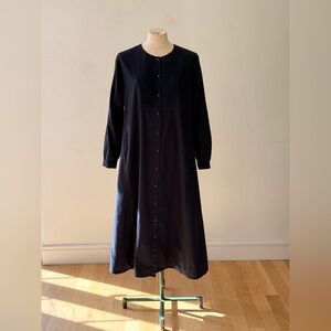 Uniqlo Navy Long-Sleeve Button-Front Midi Dress